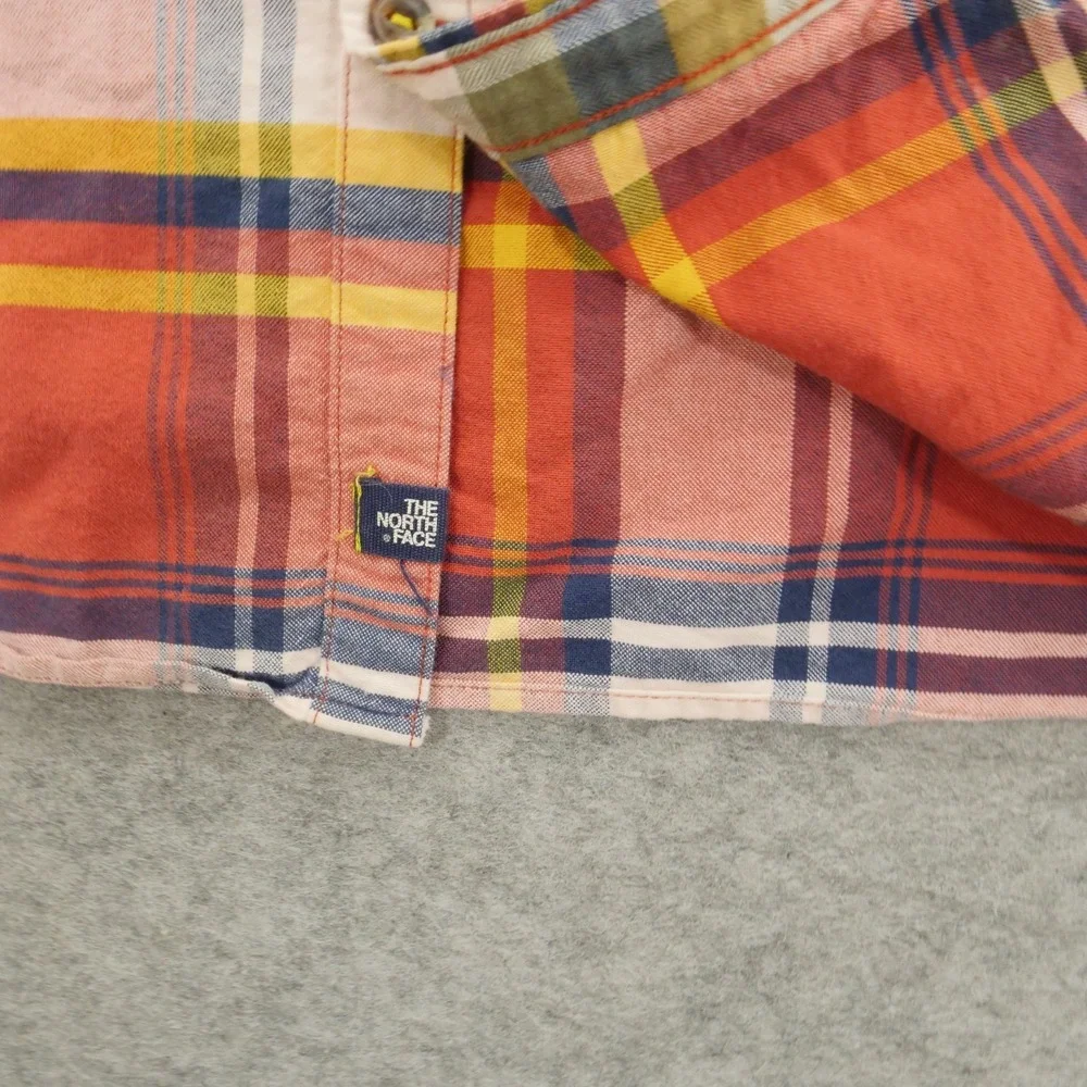 The North Face Shirt Mens Extra Large Orange Blue Button Long Sleeve Flannel
